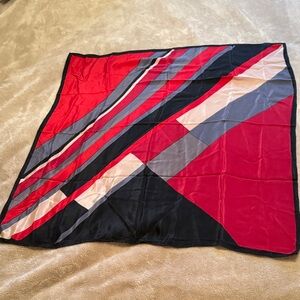 Modern Diagonal Stripe Women's Square Scarf in Red, Black and Gray